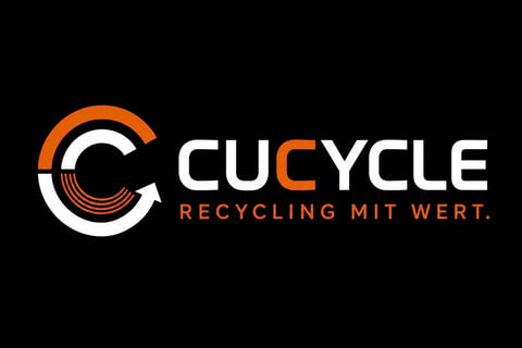 CuCycle logo featuring an orange and white circular design with the text RECYCLING MIT WERT on a black background